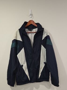 Retro 90's Books Navy, White & Green Colorblock Windbreaker Athletic Jacket